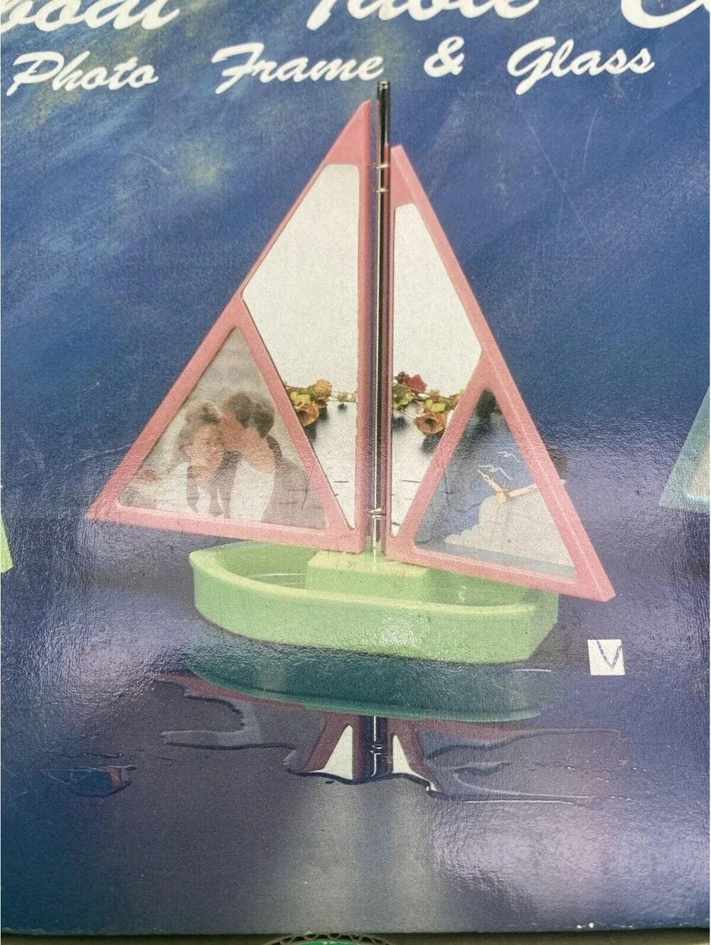Retro 1980's Sailboat Table Clock, Photo Frame & Mirror - Green & Pink - NOS